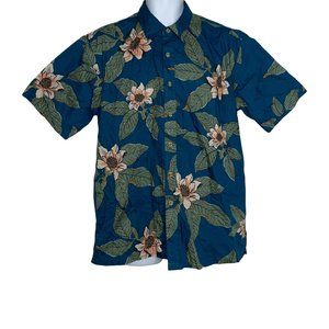 Cooke Street Vintage Y2K Blue Floral Leaf Hawaiian Button Front Shirt L